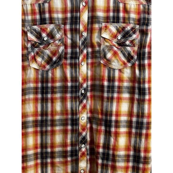 BKE Vintage 1967 Button Up Plaid Size L Athletic Fit Red Blue Snap Western Rodeo - Picture 2 of 8